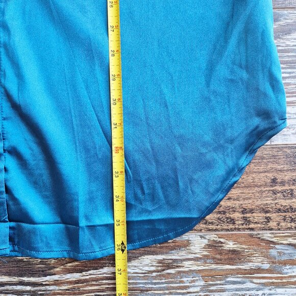 NWT EKOUAER Satin Night Sleepshirt Button-Down Pocket V-Neck Long Sleeve Blue - Picture 12 of 12